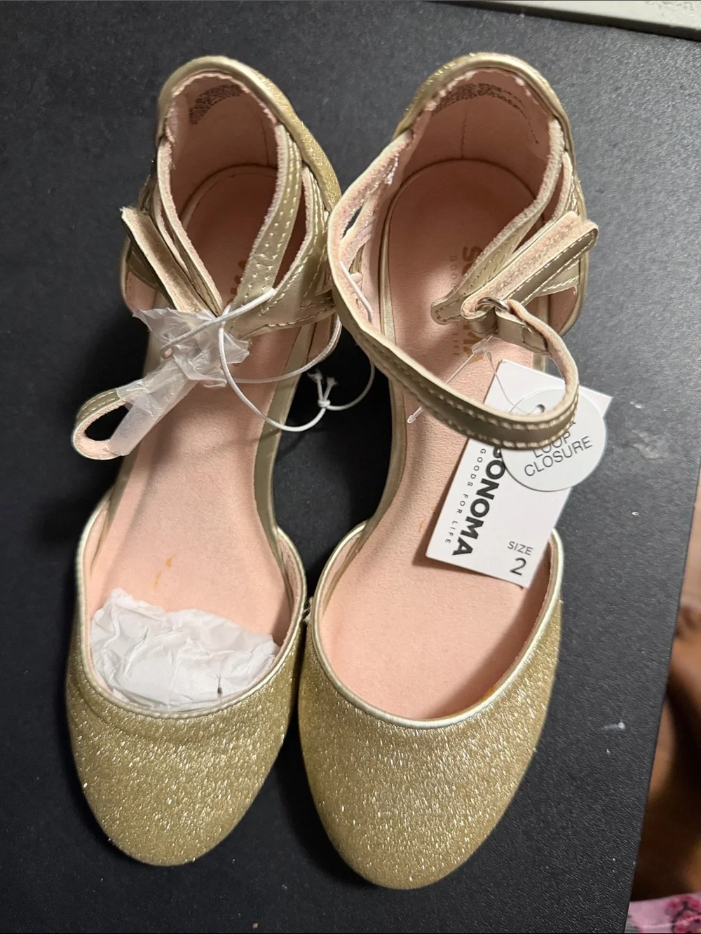 Sonoma Girls' Gold Glitter Ankle-Strap Flats